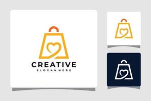 Shopping Bag And Heart Logo Template With Business Card Design Inspiration vector