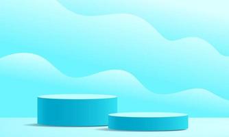 Two round podium background with geometrical 3d shapes vector