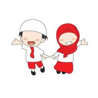 muslim kids elementary school indonesian vector