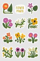 hermoso juego de pegatinas florales. colección de flores vectoriales dibujadas a mano. plantilla imprimible de diferentes flores, perfecta para papelería vector