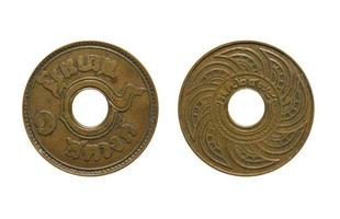 Ancient nickel coin one satang year 1935, Back and front of Thailand with clipping path isolated on white background. photo