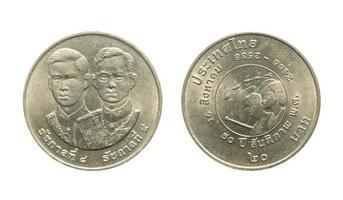 Ancient nickel coin twenty baht year 1945-1990, Back and front of Thailand with clipping path isolated on white background. photo