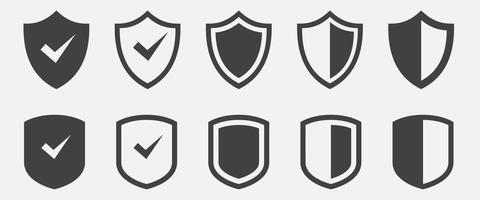 conjunto de iconos de escudo de seguridad aislado sobre fondo blanco. vector de protección, escudo, seguridad y defensa.