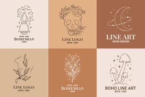 conjunto de logotipos esotéricos boho mystic doodle. ícono de arte de línea mágica con jarrón, cuerpo, cráneo, serpiente, luna vector