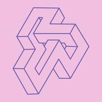 Optical illusion logo. Impossible shapes. Sacred geometry figures. Abstract eternal geometric objects. Impossible endless outline shapes. Optical art. Impossible geometry shape on a pink background. vector