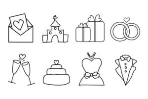 conjunto de iconos de boda de fideos. boceto dibujado a mano. ilustración vectorial vector