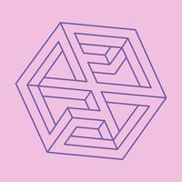 Optical illusion. Impossible shapes. Sacred geometry figure.  Abstract eternal geometric objects. Impossible endless outline. Optical art. Impossible geometry shape on a pink background. vector