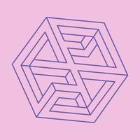 Optical illusion. Impossible shapes. Sacred geometry figure.  Abstract eternal geometric objects. Impossible endless outline. Optical art. Impossible geometry shape on a pink background. vector