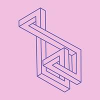 Impossible shapes. Logo. Sacred geometry figures. Optical illusion. Abstract eternal geometric object. Line art. Optical art. Impossible geometry shape on a pink background. Paradox. vector