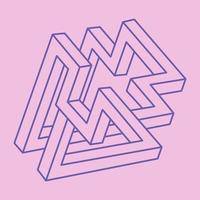 Impossible shape. Logo. Sacred geometry figure. Optical illusion. Abstract eternal geometric object. Impossible endless outline. Line art. Optical art. Impossible geometry shape on a pink background. vector