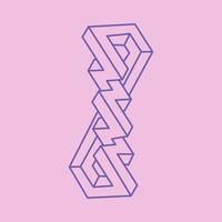 Optical illusion logo. Impossible shapes. Sacred geometry figures. Abstract eternal geometric objects. Impossible endless outline pattern. Optical art. Impossible geometry shape on a pink background. vector