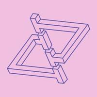 Impossible shapes. Sacred geometry. Optical illusion pattern. Abstract eternal geometric objects. Optical art. Impossible geometry symbol on a pink background. Line art. vector