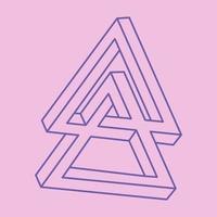 Impossible shapes. Optical illusion logo. Sacred geometry figures. Abstract eternal geometric objects. Impossible endless outline. Optical art. Impossible geometry shape on a pink background. vector