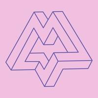 Impossible shapes. Sacred geometry logo. Optical illusion figures. Abstract eternal geometric objects. Impossible endless outline shapes. Optical art. Impossible geometry shape on a pink background. vector