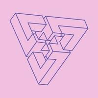 Impossible shapes. Sacred geometry. Optical illusion figure. Abstract eternal geometric objects. Impossible endless outline triangle. Op art. Impossible geometry shape on a pink background. Line art. vector