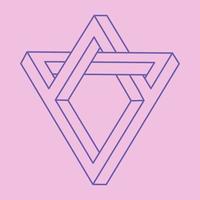 Impossible shapes. Logo. Sacred geometry figure. Optical illusion. Abstract eternal geometric object. Impossible endless outline. Line art. Optical art. Impossible geometry shape on a pink background. vector