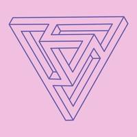 Impossible shapes. Sacred geometry. Optical illusion. Abstract eternal geometric object. Impossible endless outline triangle. Line art. Optical art. Impossible geometry shape on a pink background. vector