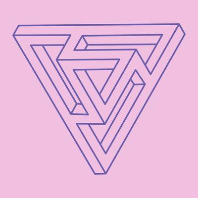 Impossible shapes. Sacred geometry. Optical illusion. Abstract eternal geometric object. Impossible endless outline triangle. Line art. Optical art. Impossible geometry shape on a pink background.