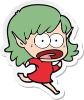 sticker of a cartoon shocked elf girl vector