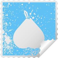 distressed square peeling sticker symbol green pear vector