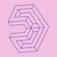 Impossible shapes. Sacred geometry figure. Optical illusion logo. Abstract eternal geometric object. Impossible endless outline. Line art. Optical art. Impossible geometry shape on a pink background. vector