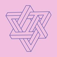 Impossible shapes. Abstract background. Sacred geometry logo. Optical illusion triangles. Abstract eternal geometric objects. Op art. Impossible geometry symbol on a pink background. Line art pattern. vector