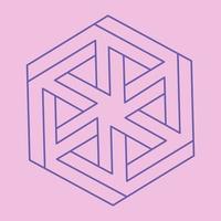 Impossible shapes. Sacred geometry. Optical illusion logo. Abstract eternal geometric objects. Optical art. Impossible geometry symbol on a pink background. Line art. vector