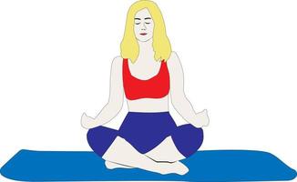 mujer meditando en una estera de yoga vector