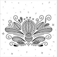 Vector linear floral decoration. Coloring adult pattern. Flower with leaves and decorative elements