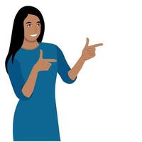 Portrait of a indian girl pointing out important information, flat vector, isolate on white background vector