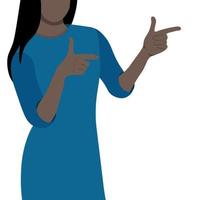 Portrait of a black girl pointing out important information, flat vector, isolate on white background, faceless vector