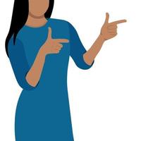 Portrait of a indian girl pointing out important information, flat vector, isolate on white background, faceless vector