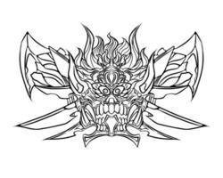 vector oni mask line art illustration