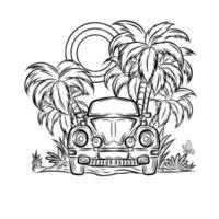 Vector car on the beach line art tattoo design