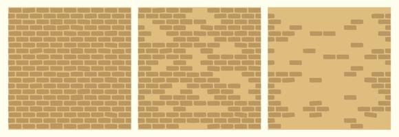 Set of Brick Wall Patterns of Sand Color. Building Construction Blocks Seamless Background Collection for Game, Web Design, Textile, Prints And Cafes. vector