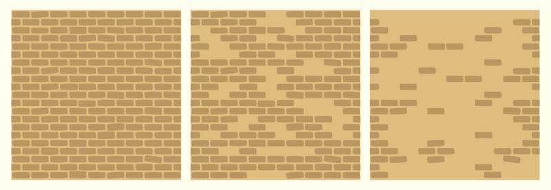 Set of Brick Wall Patterns of Sand Color. Building Construction Blocks Seamless Background Collection for Game, Web Design, Textile, Prints And Cafes.