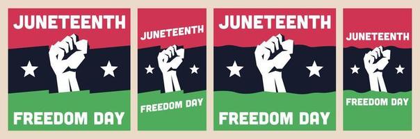 Juneteenth Holiday Posters Set with Copy Space for Text. June 19th, Black History in US, Designs for Social Media Collection. vector