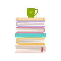 pila de libros y una taza de té o café vector