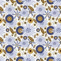 Seamless, repeat pattern,  Fat vector texture, floral and leaf image. Tradition art style.
