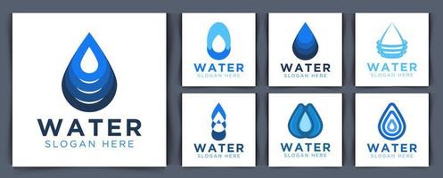 set collection Water Logo. Blue Water Drop, Flat Vector Logo Design Template Element.