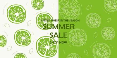 Green summer sale banner with lime slices. vector