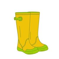 Yellow rain rubber boots in cartoon style. vector