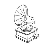 Gramophone illustration vector hand drawn isolated on white background line art.