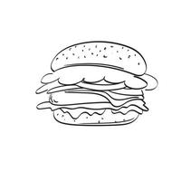 hamburguesa ilustración vector dibujado a mano aislado en el arte de línea de fondo blanco.