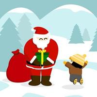 santa claus giving children gifts on christmas vector