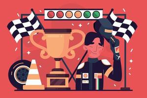 Racer Celebrating Victory Flat Illustration vector