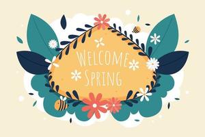 Welcome Spring Day with Background Flat Illustration vector