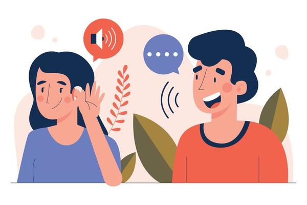 Woman Hear With a Hearing Aid Flat Illustration