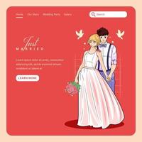 Just married couple with love landing page template vector illustration free download