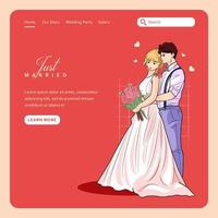 Wedding couple with love landing page template vector illustration free download